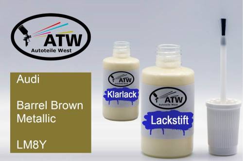 Audi, Barrel Brown Metallic, LM8Y: 20ml Lackstift + 20ml Klarlack - Set, von ATW Autoteile West.